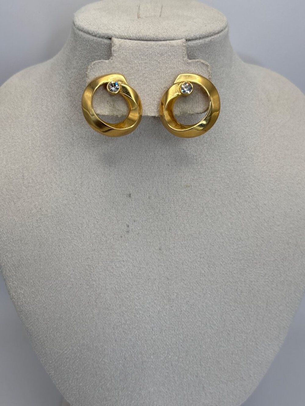 Gold Tone Open Circle with Crystal Accent Pierced Earrings